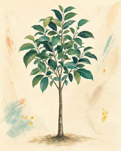 Ilustración botánica general de un árbol tropical joven para Jardín Pacífico